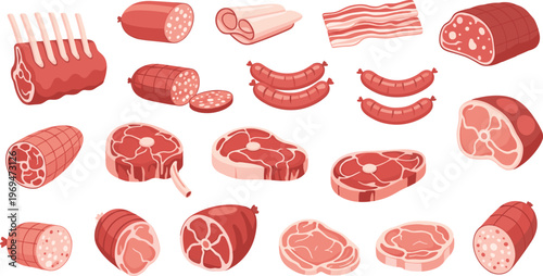 Selection of Raw Meat Cuts, Sausages, and Charcuterie for Cooking