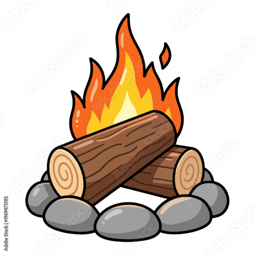 Campfire with Burning Flames Vector Icon