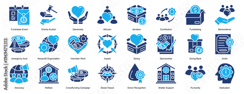 Generosity Icon Set Collection Pack Banner Web Vector Illustration  Concept. Containing donation, Contribution, Fundraising, Benevolence, emergency fund icon