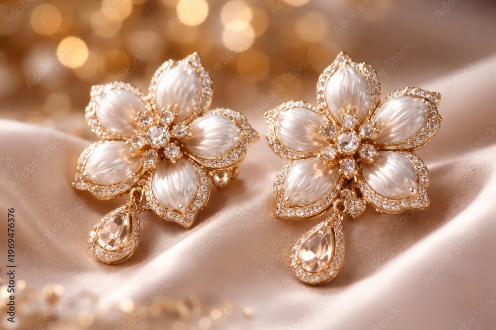 Fototapeta premium Elegant floral earrings with sparkling gold accents for special occasions