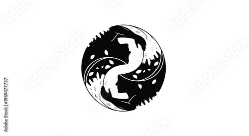 Interlocking profiles forming a yin yang symbol representing balance and connection
