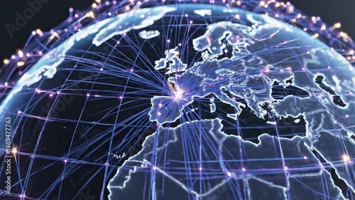 Abstract globe with digital network connections on a dark background