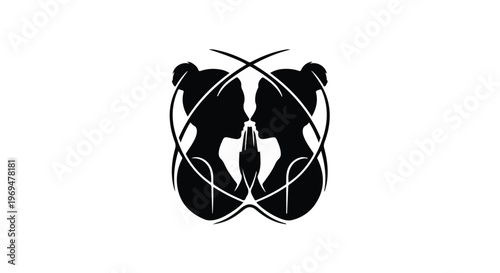 Symbolic twin female profiles creating a heart shape, representing connection and duality