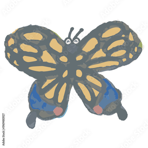 わんぱく水彩シリーズ 幼稚園・保育園向け 笑顔のアゲハ蝶のイラスト ビビッドカラー