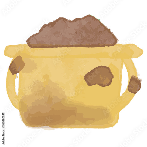 わんぱく水彩シリーズ 幼稚園・保育園向け 泥のついたバケツのイラスト 外遊び ビビッド