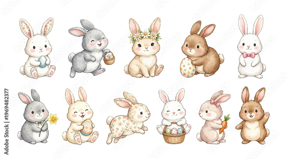 Obraz premium watercolor cute fluffy easter rabbit