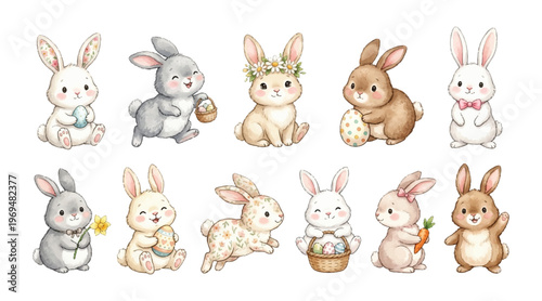 watercolor cute fluffy easter rabbit