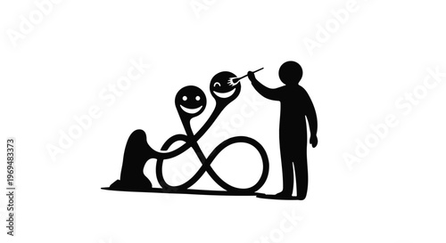 Artist creating expressive characters with multiple faces for performance