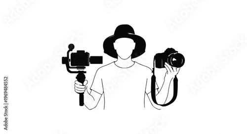 Creative individual holding camera and gimbal, ready for content creation.