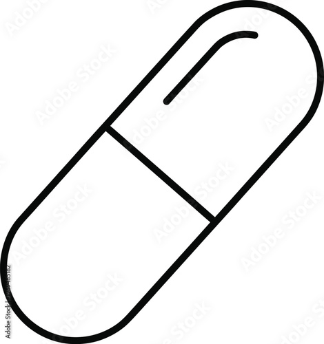 Pill icon, capsule shape, medicine symbol, health illustration, simple line art