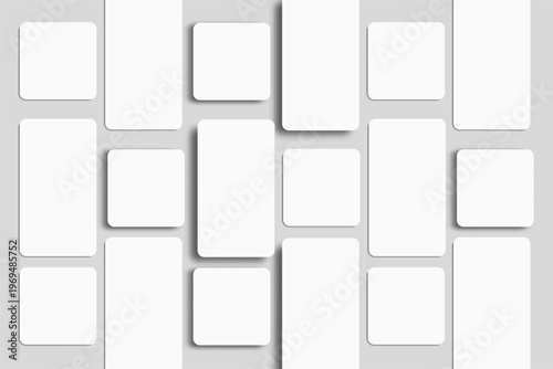 Vertical rounded rectangle story mockup set with soft shadows on neutral background. Minimal template for social media posts, mobile UI design, advertising, stories feed and branding presentation