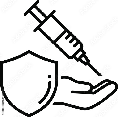 Vaccine, shield, hand icon, immunization symbol, health protection