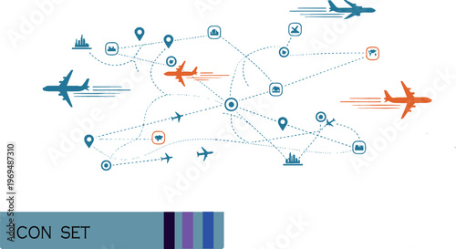 Print Global Aviation Flight Routes and Logistics Network Illustration