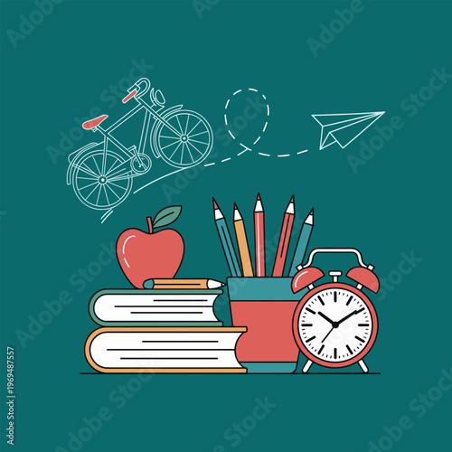 Back to School Education Concept with Stationery Books and Creative Icons
