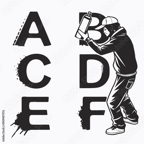 Graffiti artist spray painting alphabet