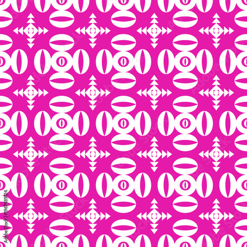 Bold magenta pink seamless pop art pattern with repeating eye-shaped motifs for vibrant fabric and accessory design.