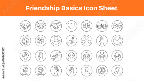 Social Interaction Friendship Icons Set, Communication Chat Line Circle Pack