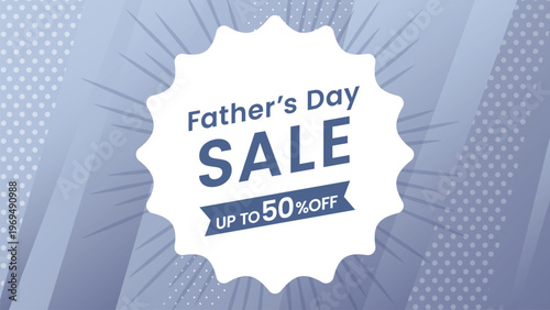 Father's Day sale banner with navy blue radial burst background and badge promotion template ネイビーブルーの父の日セール 放射線背景のバッジ付きプロモーションバナー