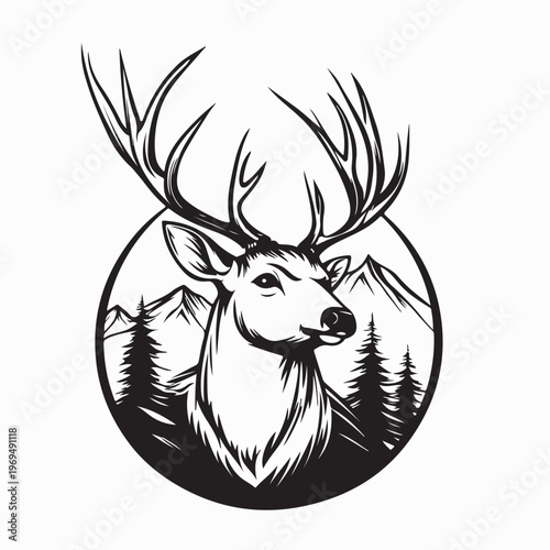 Adventure Wild Life Logo Design Featuring Deer In Vintage Style