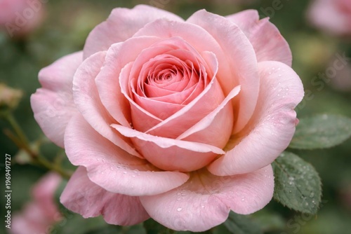 Closeup image of a charming pink rose blossom