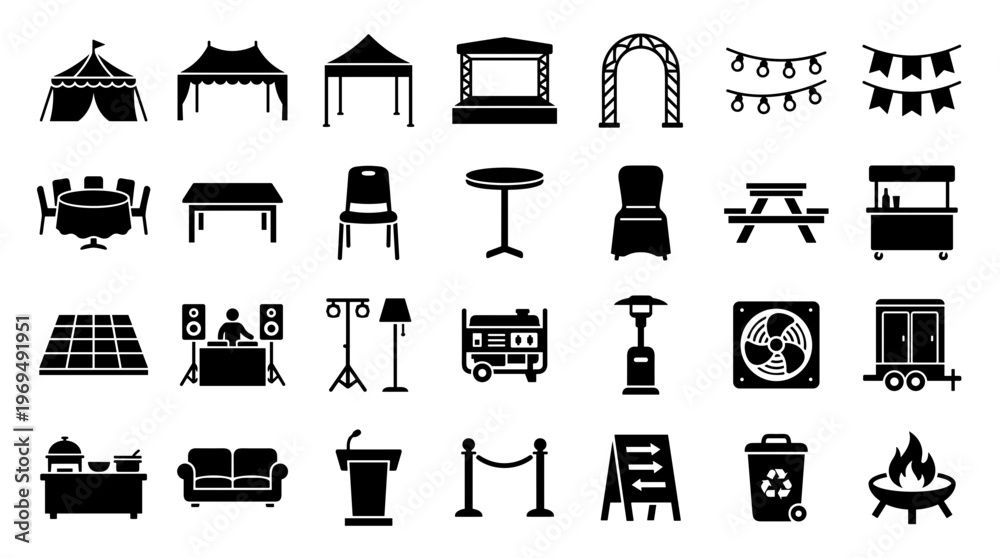 Αυτοκόλλητο Event Equipment Icons Collection Party Setup Elements for Outdoor and Indoor Gat