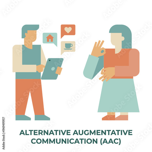 Illustrative representation of alternative augmentative communication, showcasing inclusive interaction and assistive technology for diverse communication needs