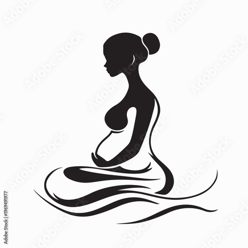 Healthy Pregnancy Yoga Logo With Pregnant Woman Practicing Exercise Vector