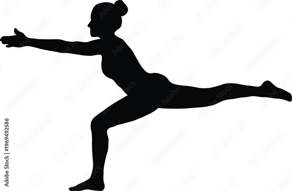 Fototapeta premium Woman Performing Yoga Balance Pose Black Silhouette on White Background