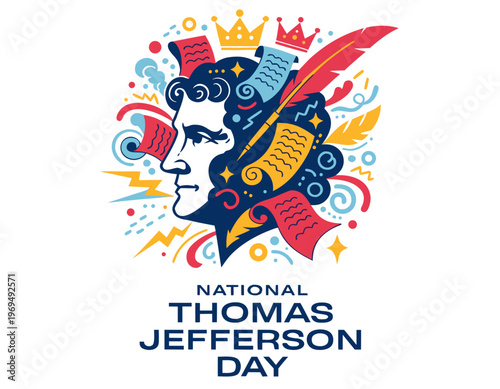 National Thomas Jefferson Day Vector Illustration, American History and Patriotic Design