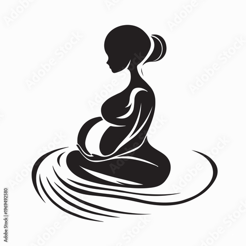 Healthy Pregnancy Yoga Logo With Pregnant Woman Practicing Exercise Vector