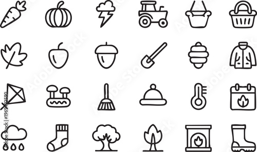 Seasonal autumn icon set featuring pumpkin apple leaf and cozy lifestyle elements