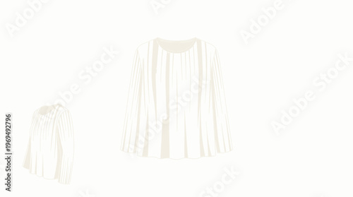 A white pleated blouse with a round neckline, presented on a clean white background with a smaller inset view.