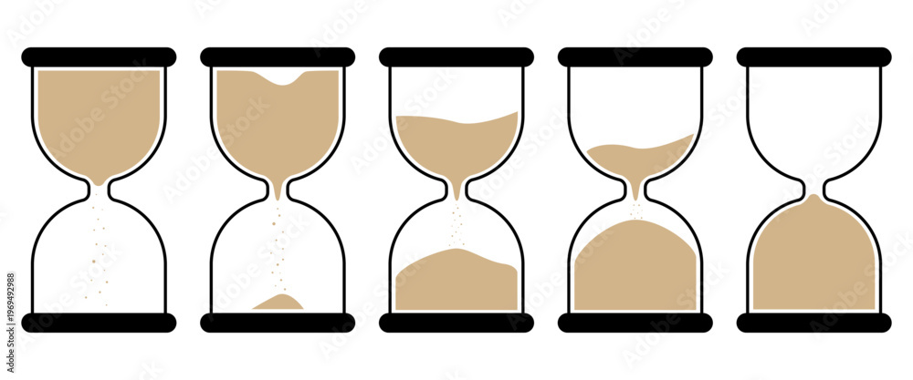 Fototapeta premium Set of hourglass or sandglass vector simple flat illustration. 