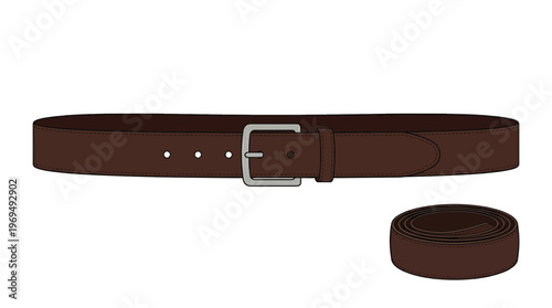 A classic brown leather belt with a silver buckle, shown with a rolled-up section of the belt.