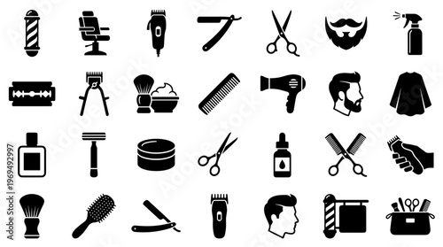 Barber Shop Tools and Accessories Collection Icons Set
