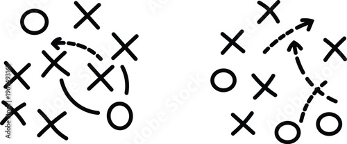 Hand drawn football plays showing offensive and defensive strategy formations