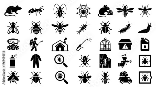 Pest Control Icons Set Insect Rodent Extermination Services Symbols