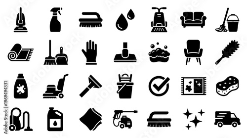 Cleaning Service Icons Set Vector Home Housekeeping Equipment Supplies Tools And Objects