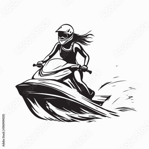 Extreme Water Sports Woman On Jet Ski Speedboat Image Vector