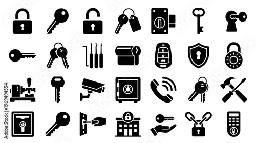 Security and Access Icons Collection: Locks Keys Safes and Tools for Protection and Safety Concepts