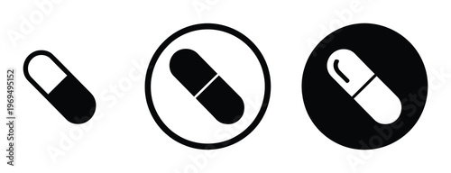 Three Pill Isolated, In Circle, and Inverted Circle