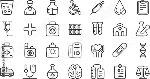 Medical health icon collection with hospital care and medicine symbols