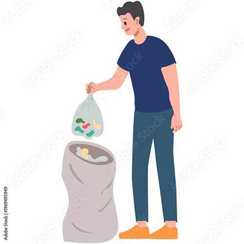 Illustration Persin Collecting Trash in a Bag