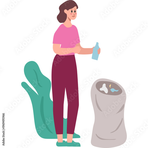 Illustration Persin Collecting Trash in a Bag