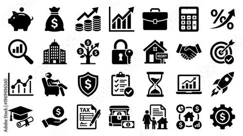 Financial growth and business success icons representing investment planning and economic strategy