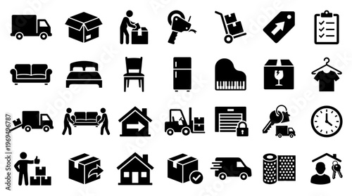 Moving and Logistics Icons Set Collection of Symbols for Relocation Services Delivery and Storage Solutions