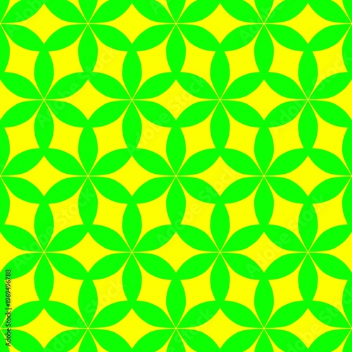 Colorful symmetrical geometric star patterns in green and blue forming abstract design showing vivid composition detail and documentation for digital artwork and decorative template