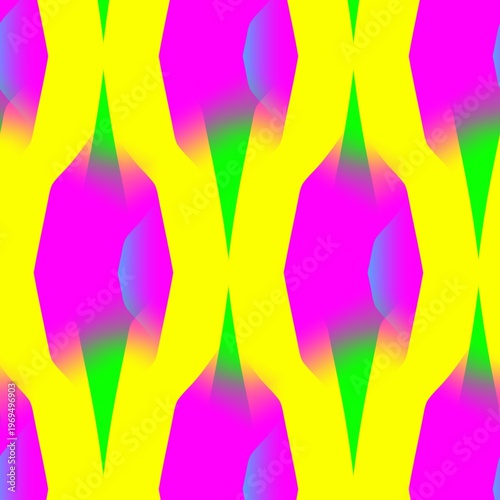 Colorful abstract digital artwork with vivid neon tones kaleidoscopic geometric shapes and smooth gradients showing psychedelic visual style suitable for backgrounds design and creative projects