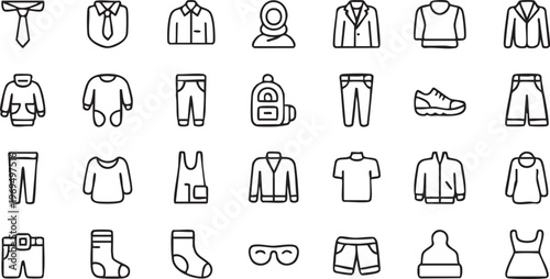 Clothing and style outline icons for UI UX and fashion platforms