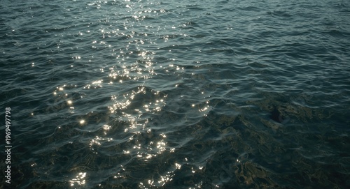 Textured lake surface glistening under bright natural light